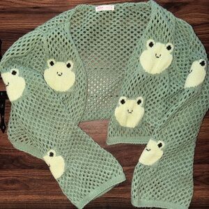 Romwe Green Frog Pattern Cardigan